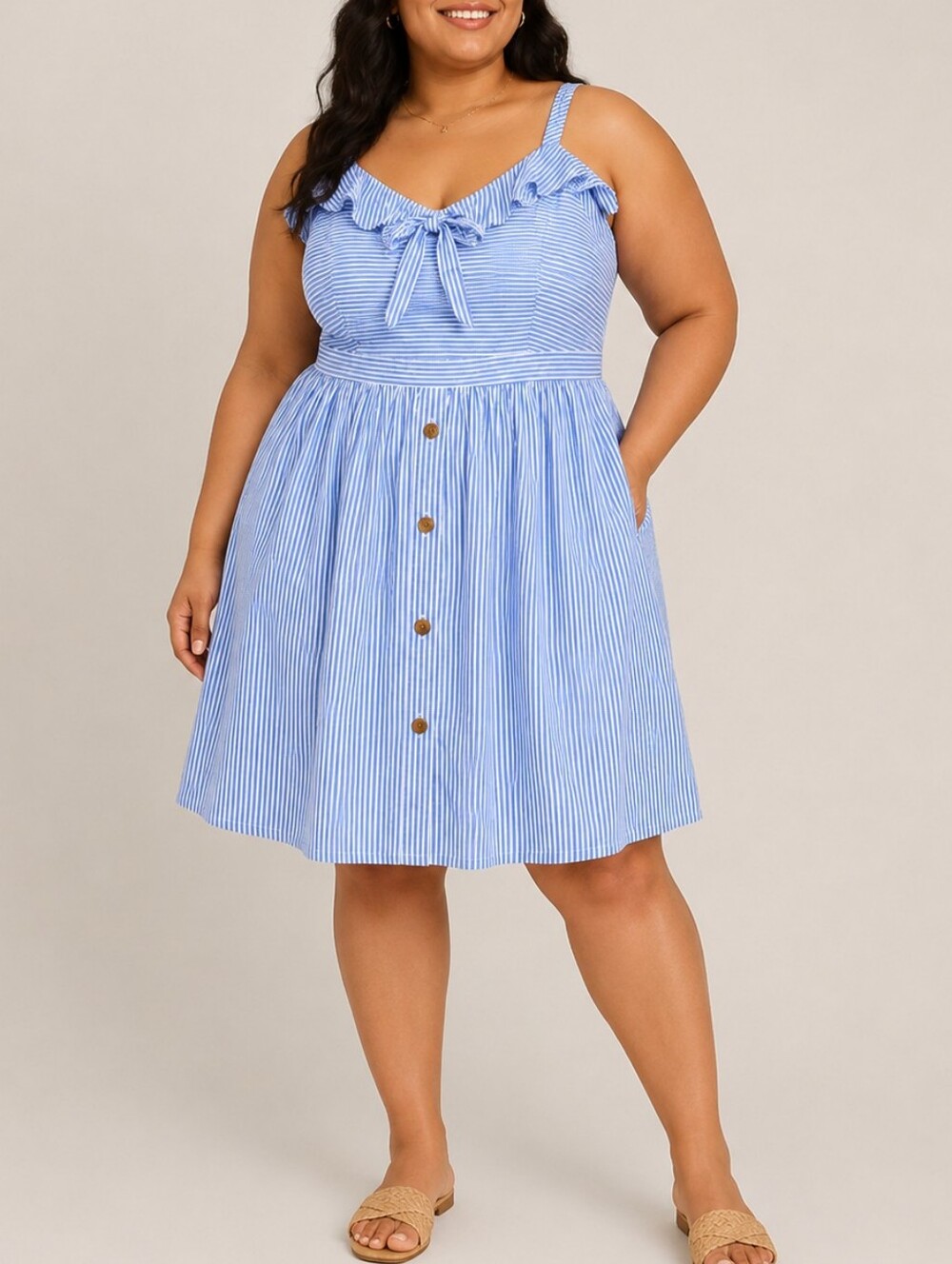 Dash of Glitter Striped Sun Dress Women XXL Milkmaid Cottagecore Coastal Blue